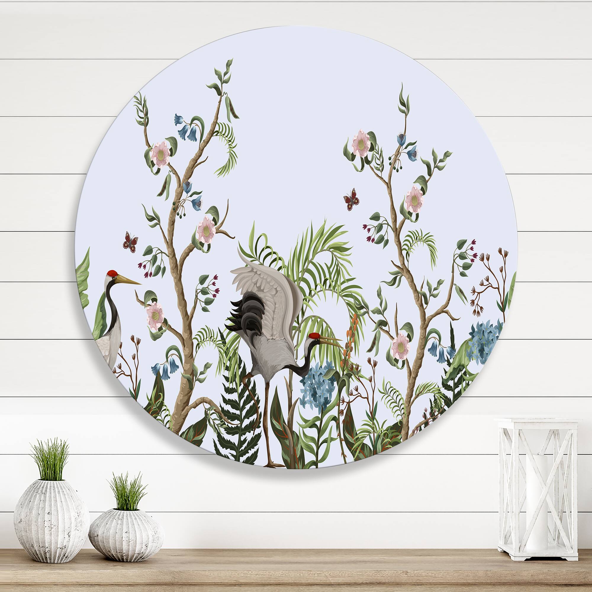 Designart - Border With Cranes & Peonies In Chinoiserie Style